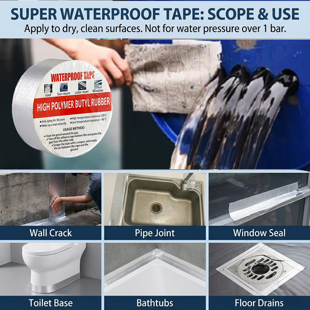🏠Roselli™ Super Waterproof Butyl Rubber Tape - Save Your Roof, Pipe, & RV