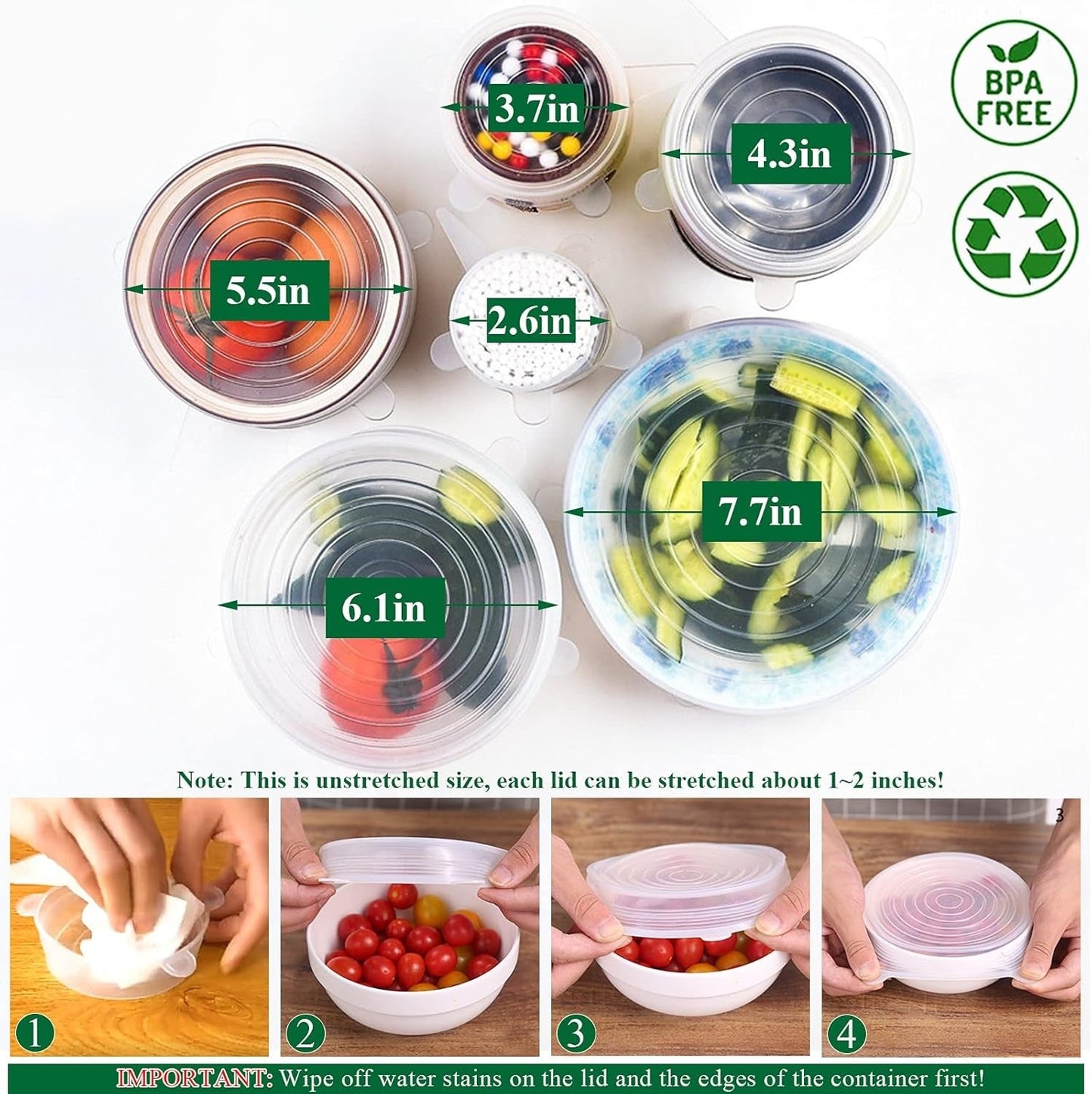 Roselli™ Reusable Silicone Lids — 6 PCS Stretch Bowl & Pot Covers