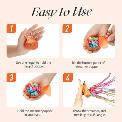 🎉Roselli™ No Mess Streamers Poppers- Hand Throw Streamers Paper Crackers🎉