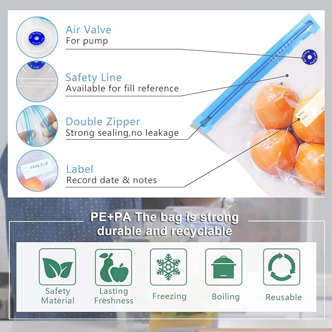 15 Reusable Vacuum Bags Set + Vacuum Pump