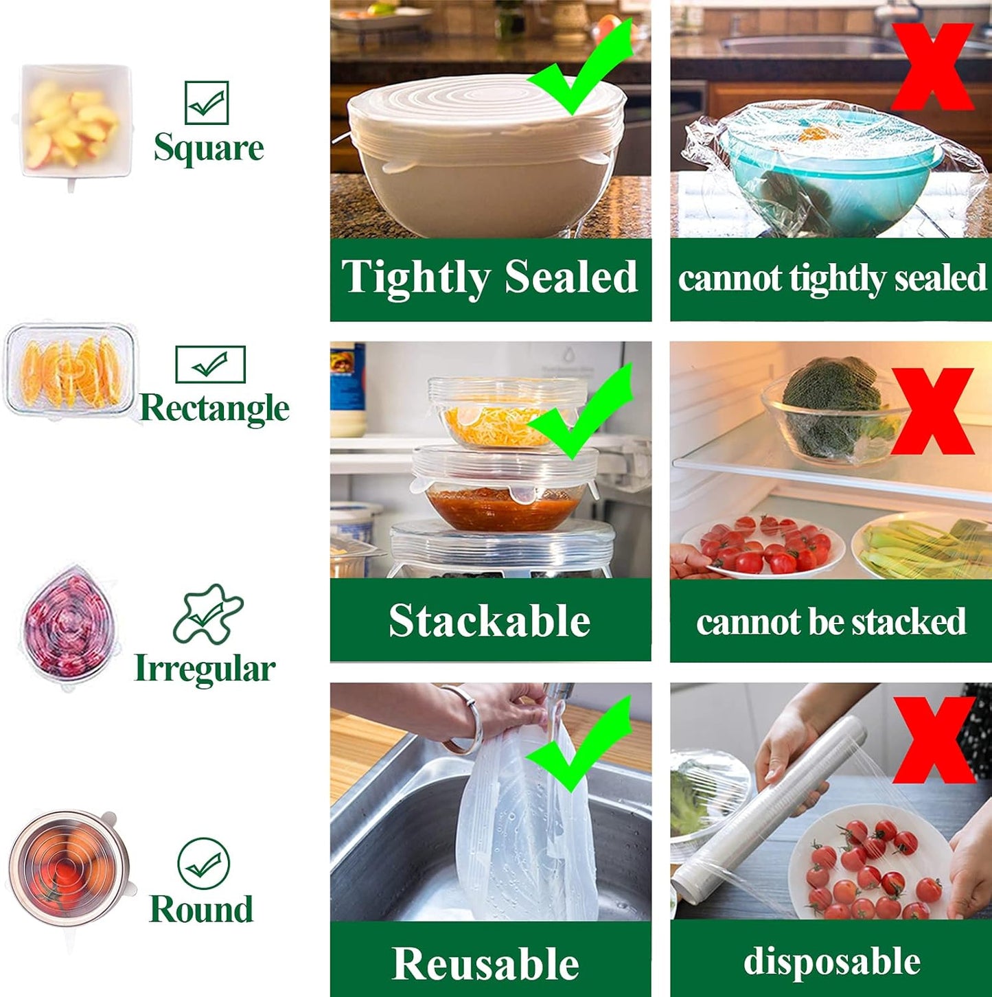 Roselli™ Reusable Silicone Lids — 6 PCS Stretch Bowl & Pot Covers