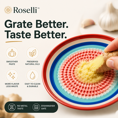 Roselli™ Handmade Ceramic Ginger & Garlic Grater – Fine Grinder for Fruits, Spices & Fresh Flavor