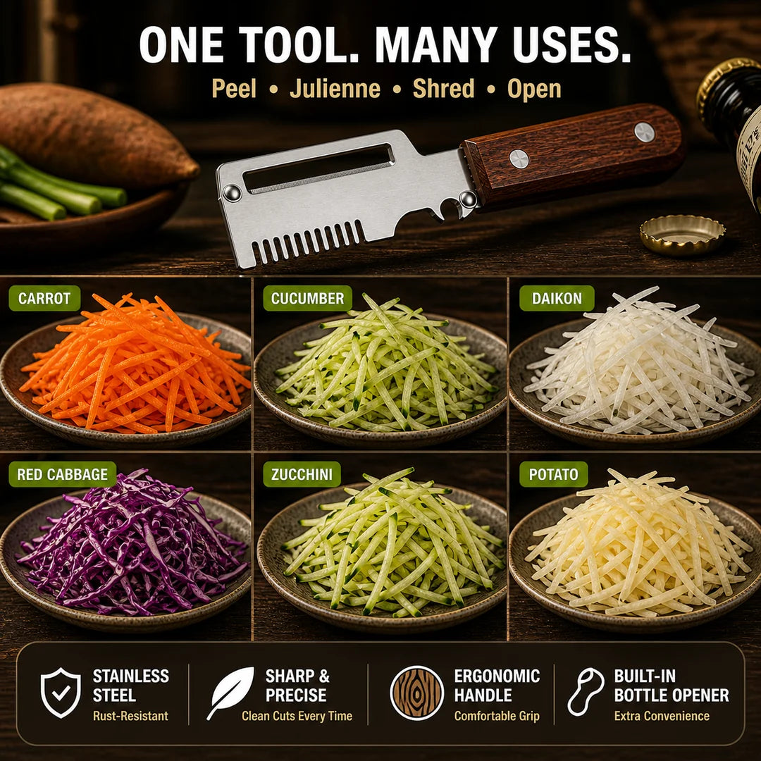 Roselli™  Wooden-Handled Stainless Steel Shredder and Peeler