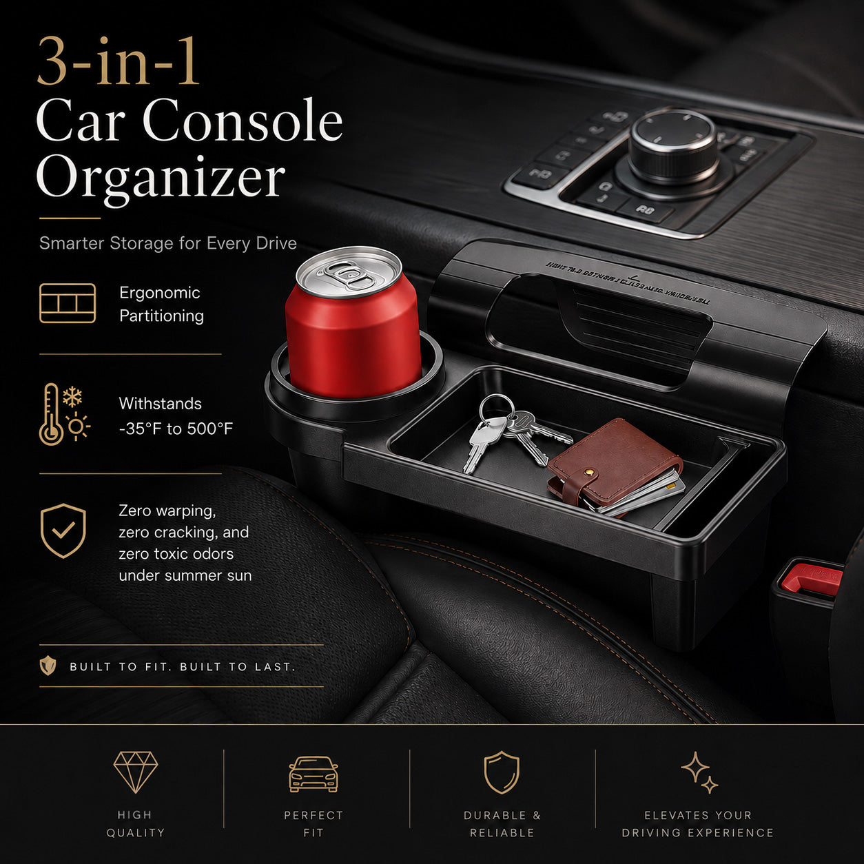Roselli™ 3-in-1 Car Console Organizer: The "Zero-Friction" Cockpit Defender
