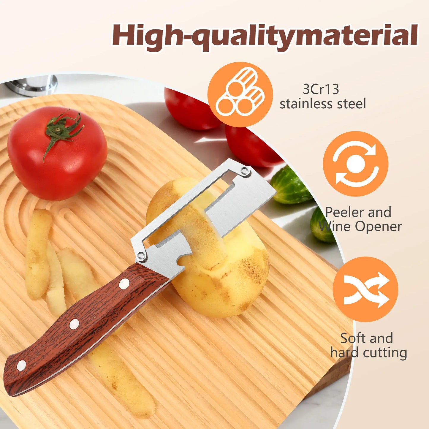 Roselli™  Wooden-Handled Stainless Steel Shredder and Peeler